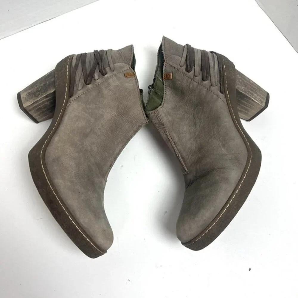 El‎ Naturalista Boots Womens 40 Nubuck Lichen NF77 Ankle Boots Zip Heel Booties
